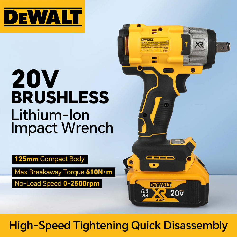 DEWALT DCF922 front view, yellow and black brushless impact wrench