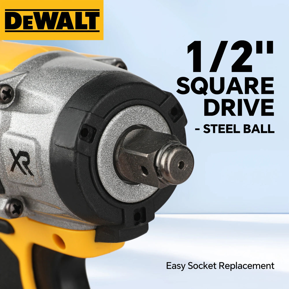 DEWALT DCF922 square drive detail, yellow housing with steel ball