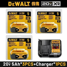 Dewalt 20V battery pack, yellow and black front view
