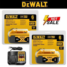 Dewalt 20V battery pack yellow-black packaging, two rechargeable lithium-ion batteries