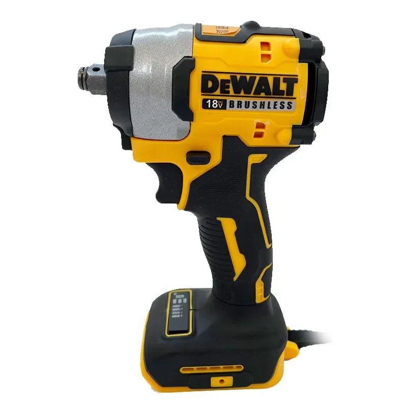 Dewalt DCF922 impact wrench front view, yellow and black with silver accents