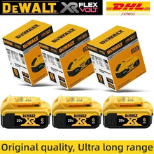 DeWalt 20V battery pack yellow-black packaging, front view
