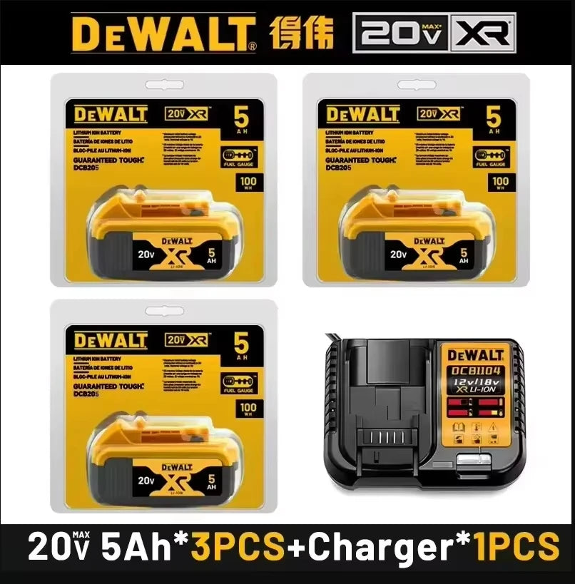 DeWalt 20V battery and charger packaging, yellow and black front view