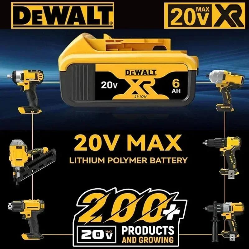 DeWalt 20V battery pack front view with packaging, yellow and black