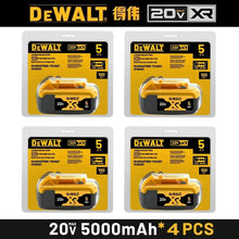 DeWalt 20V battery pack in yellow and black packaging, four pieces