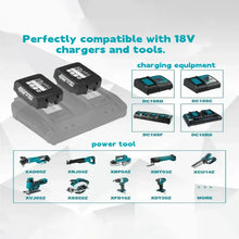 Makita power tools packaging, blue black red, various tools