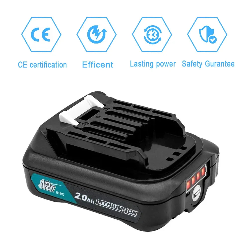 Makita charger detail with LED indicator, compact design
