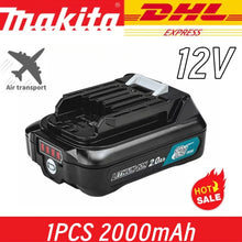 Makita battery packaging, 12V 2000mAh label on box