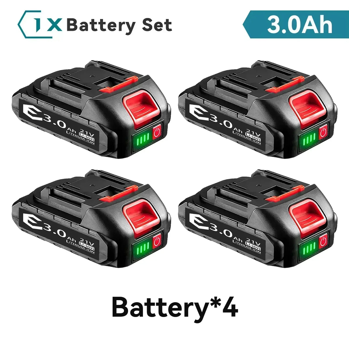 21V Makita battery pack four batteries with LED indicators, black red
