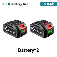Two 21V batteries packaging with LED indicators, black and red