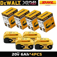 DeWalt 20V 6000mAh batteries packaging, yellow and black, 4 pieces