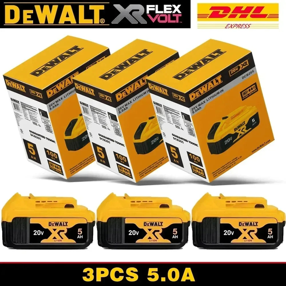DeWalt 20V 6000mAh battery set packaging, yellow and black, 3-pack