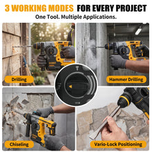 DEWALT DCH273 hammer drill in yellow and black, lifestyle use with modes