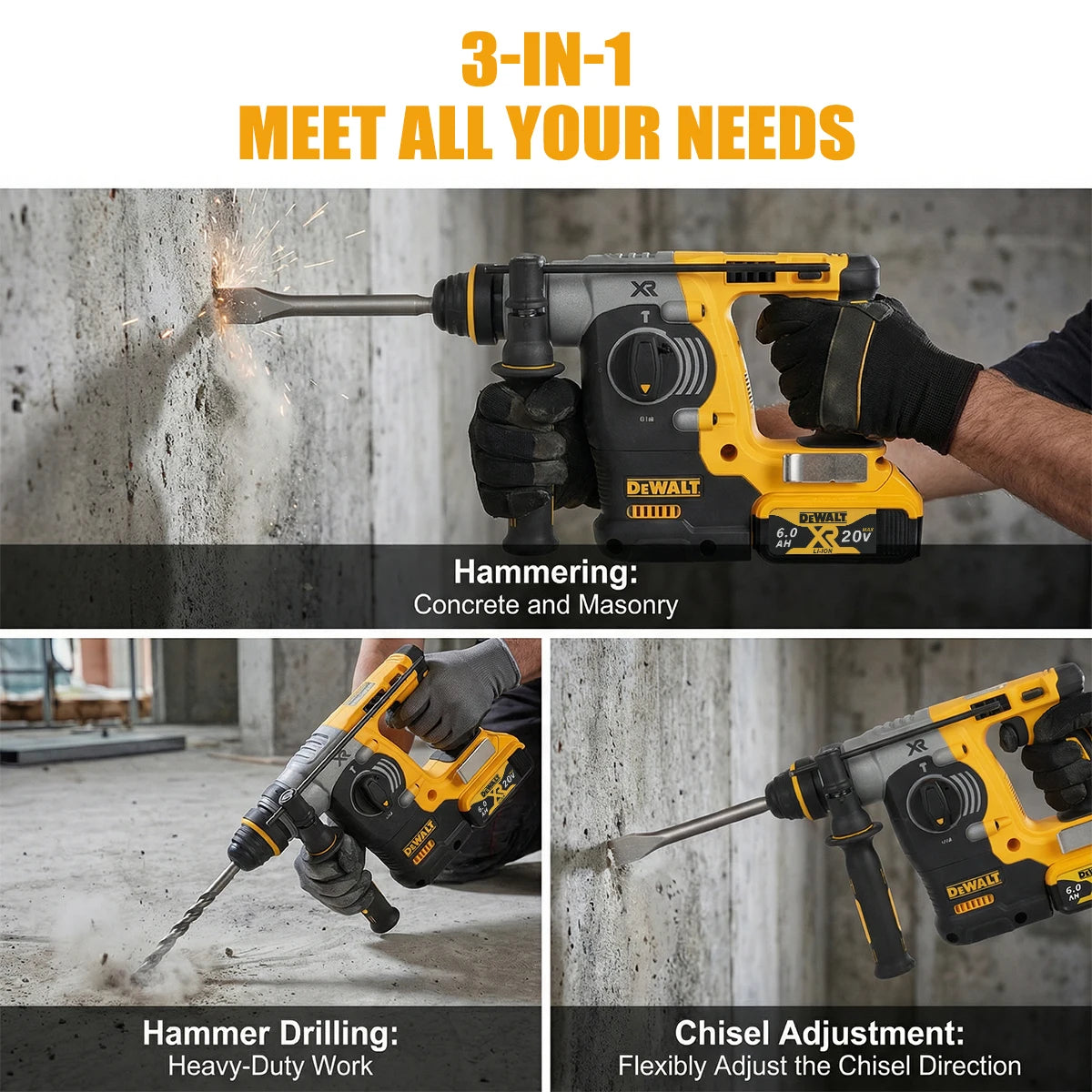 DEWALT DCH273 hammer in action, cordless tool drilling in natural setting