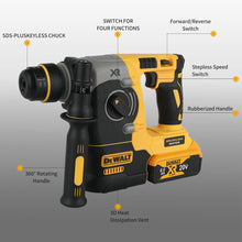 DEWALT DCH273 kit packaging detail, 2.1J impact hammer specs shown