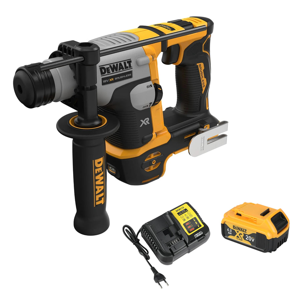 Dewalt DCH172N front view with black and yellow body, LED light on