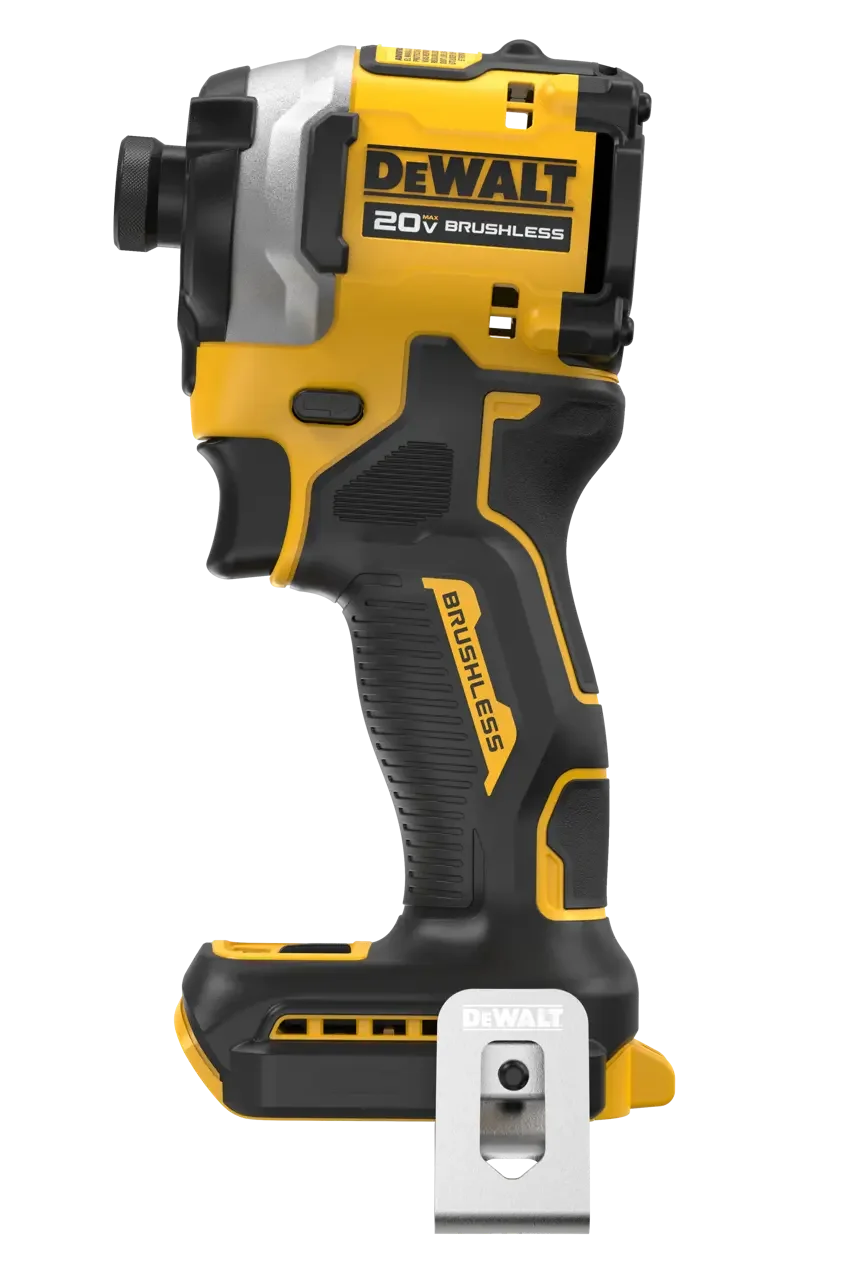 DEWALT DCF850 front view, yellow and black compact impact driver with precision drive
