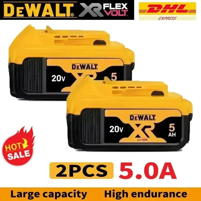 DeWALT FlexVolt battery pack packaging, yellow and black, large-capacity view
