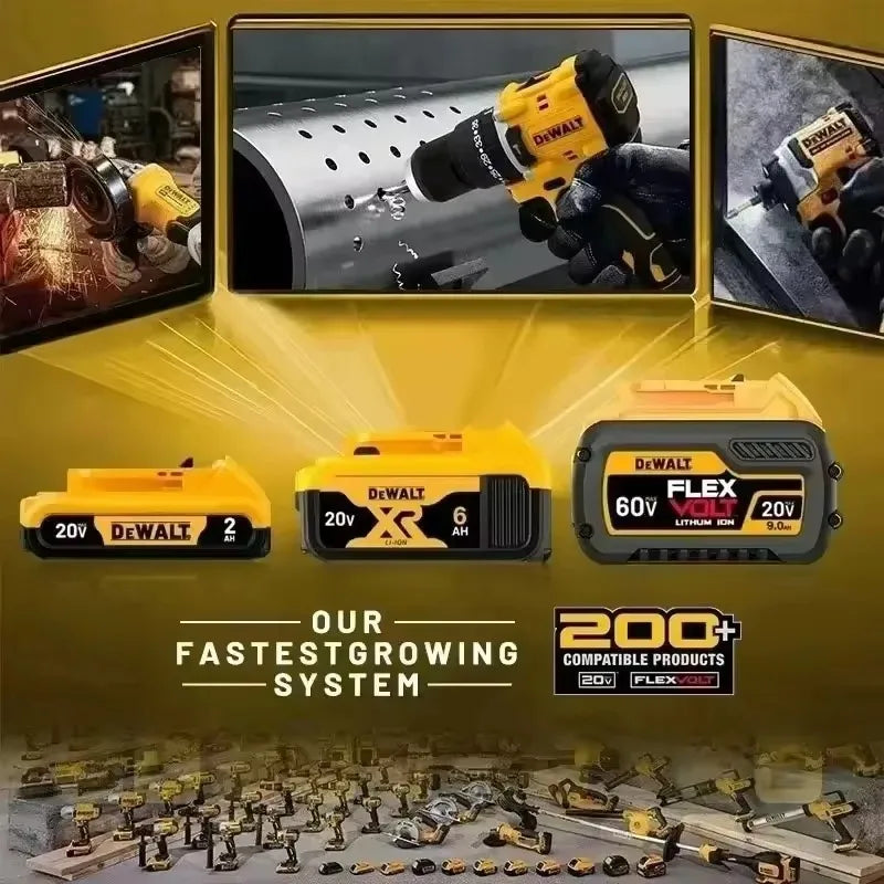 DeWALT FlexVolt battery system lifestyle shot, yellow and black tools in use