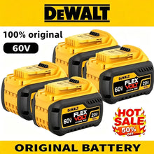DeWALT FlexVolt battery pack packaging, yellow and black, four batteries visible