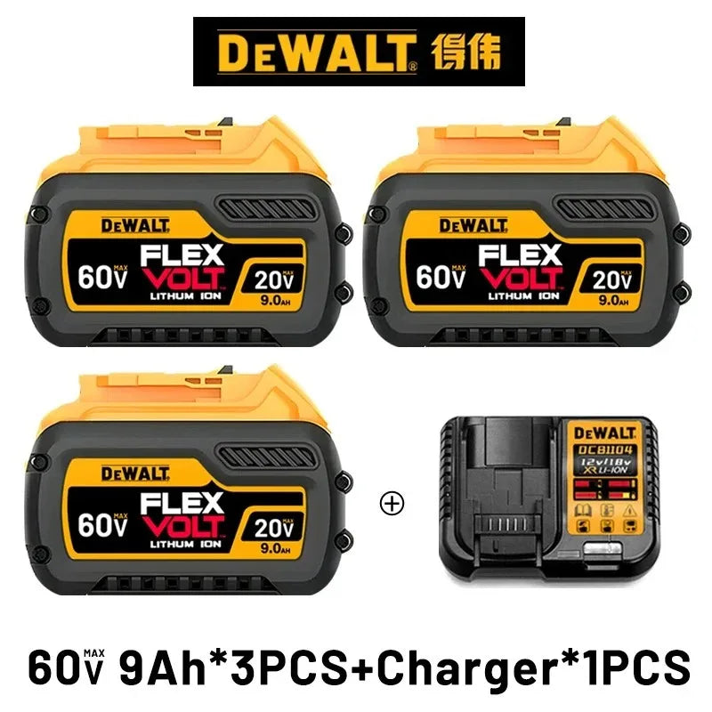 DeWALT FlexVolt battery and charger set packaging, yellow and black, 9Ah