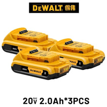 Dewalt 20V battery pack packaging, yellow and black, 2.0Ah capacity