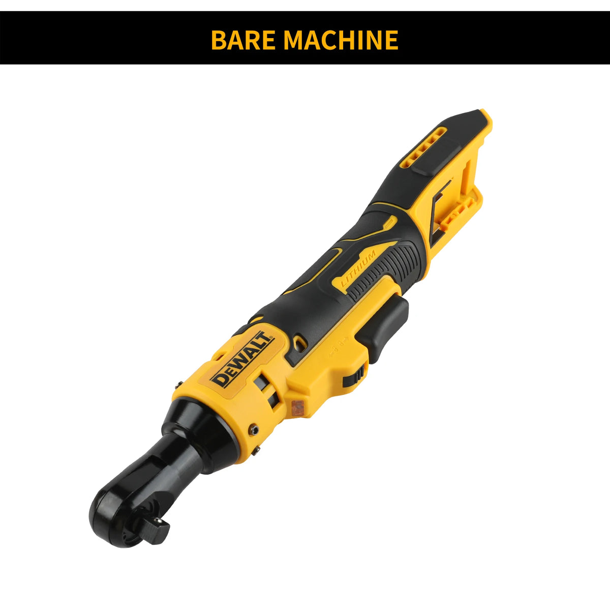 Dewalt cordless ratchet detail close-up with LED light, yellow and black