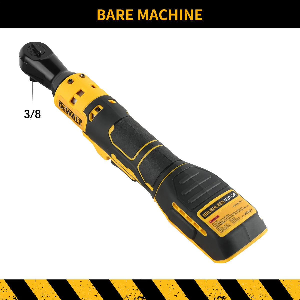 Dewalt yellow and black cordless right-angle ratchet detail, easy-to-use design
