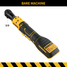Dewalt yellow and black cordless right-angle ratchet detail, easy-to-use design