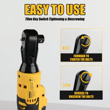 Dewalt yellow and black cordless ratchet detail, variable speed trigger control