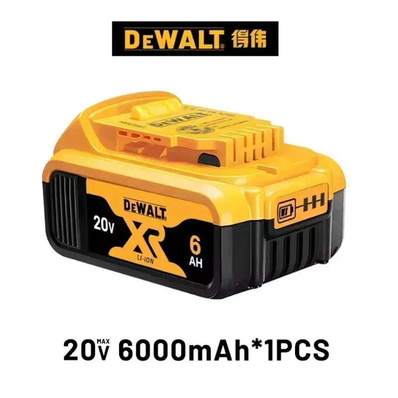 DeWALT 20V 6000mAh battery in black and yellow, compact front view