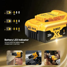 DeWALT FlexVolt battery with LED indicators, charger detail close-up