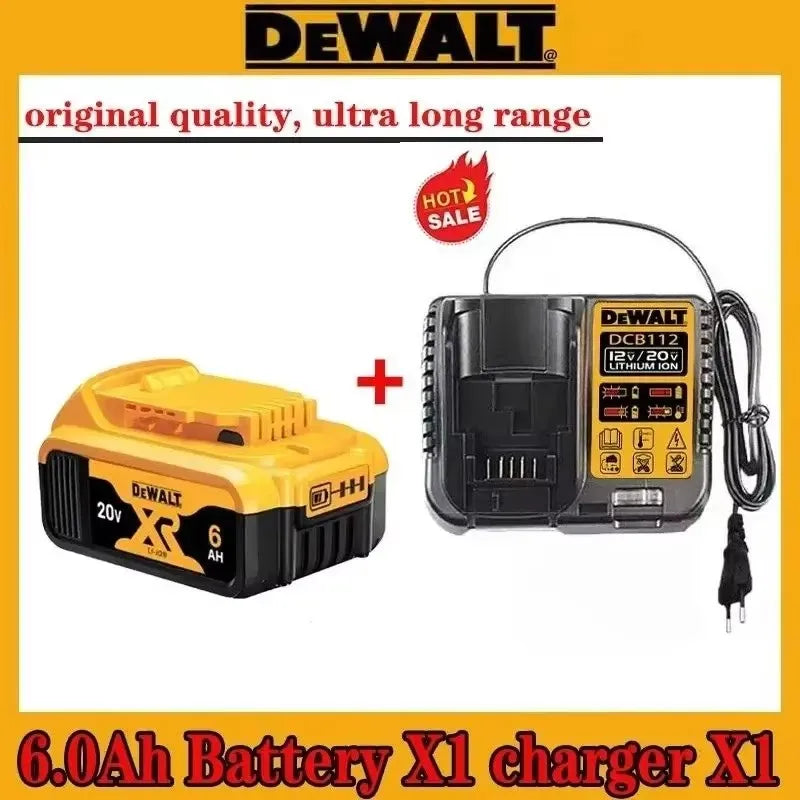 DeWALT 6.0Ah battery XI Pro detail, battery level indicator in yellow
