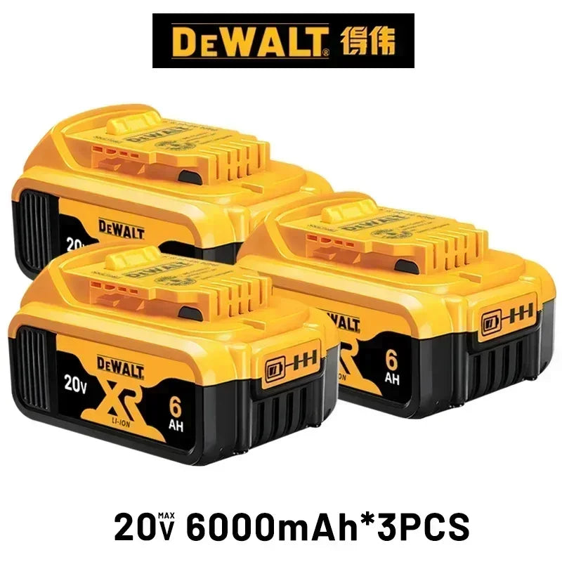 DeWALT battery pack packaging, three 6000mAh pieces in yellow and black