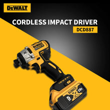 Dewalt DCD887 impact screwdriver front view with LED light and battery