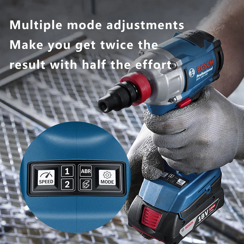 Bosch impact driver collet detail close-up in silver and red