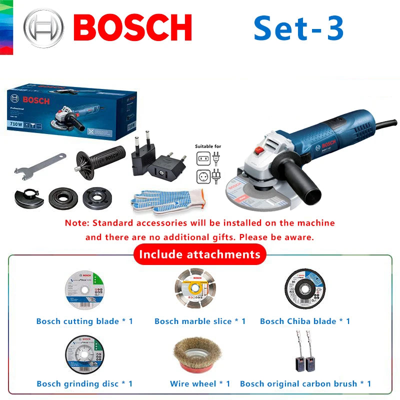 Bosch tool set shot, grinder and attachments in blue and black