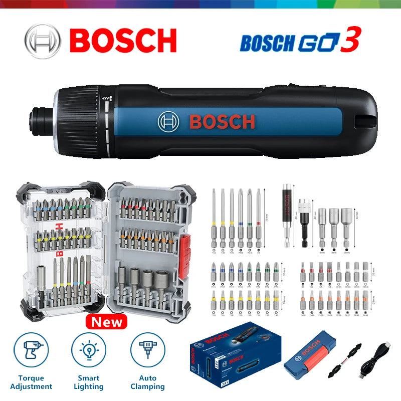 Bosch GO 3 cordless screwdriver set, black and blue charging kit