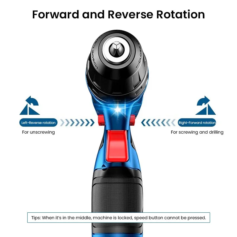 Bosch GSR 120 Li detail close-up of forward and reverse rotation controls