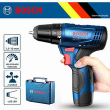 Bosch GSR 120 Li front view in blue and black with LED light