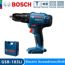 Bosch GSB 183 front view, blue and black cordless impact drill