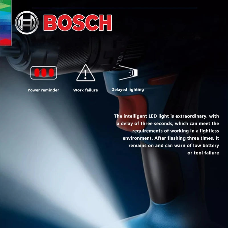 Bosch GSB 183 light control and speed setting detail in black and red