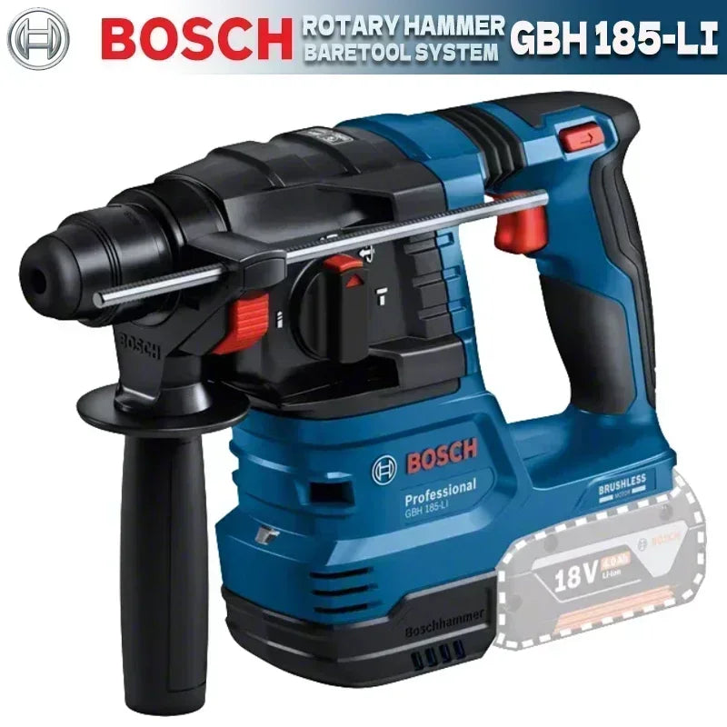 Bosch GBH 185-LI front view in blue and black, brushless SDS-plus