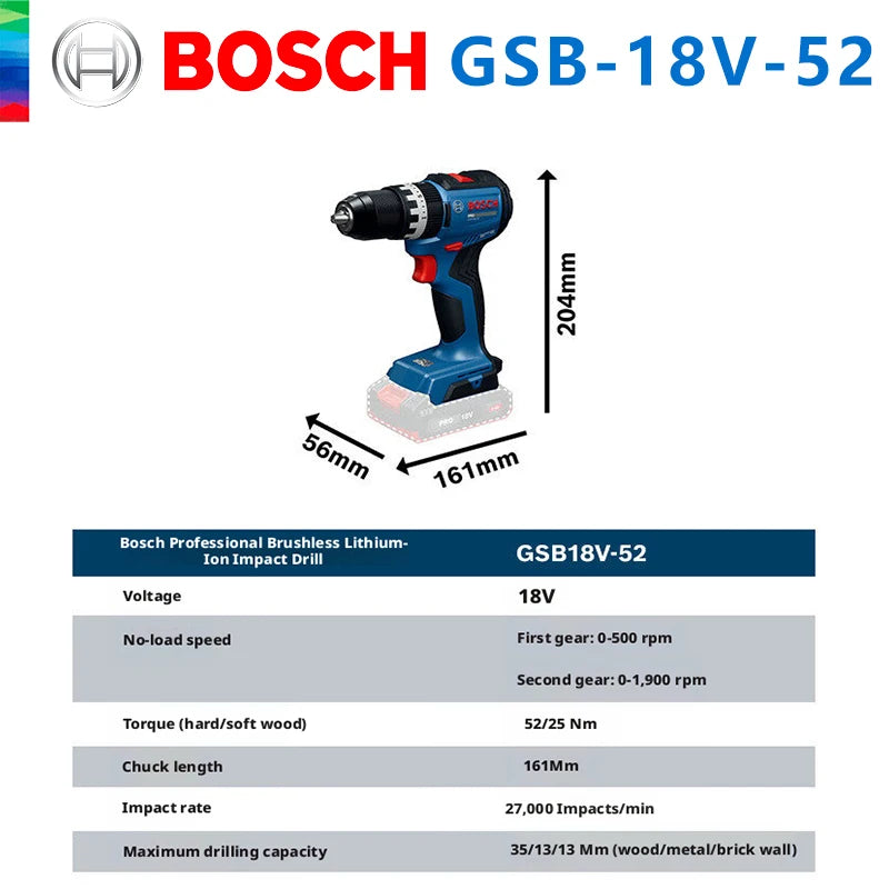 Bosch GSB 18V-52 drill packaging, blue and red toolbox