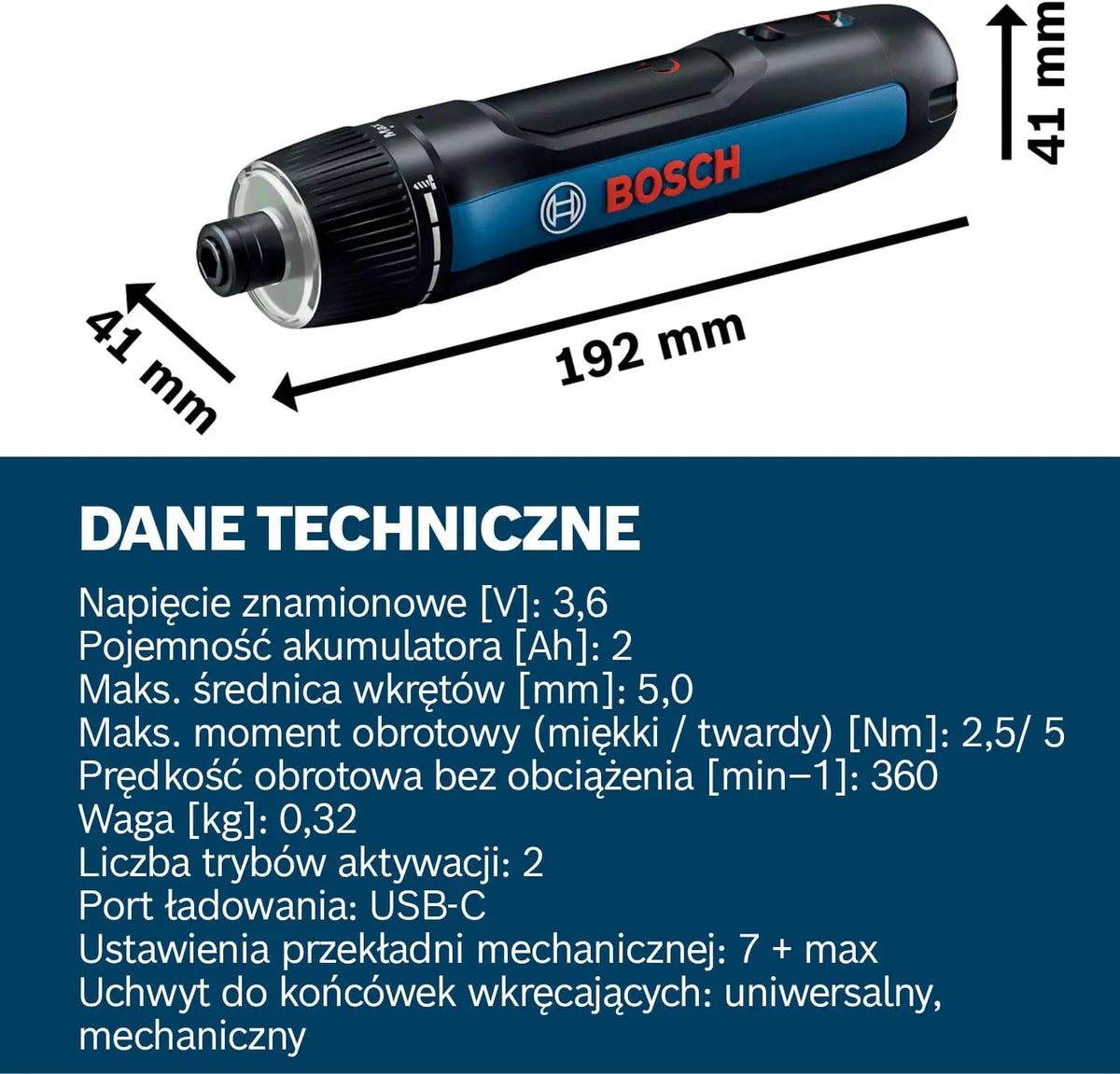 Bosch GO 3 side view, black and blue screwdriver with bit holder