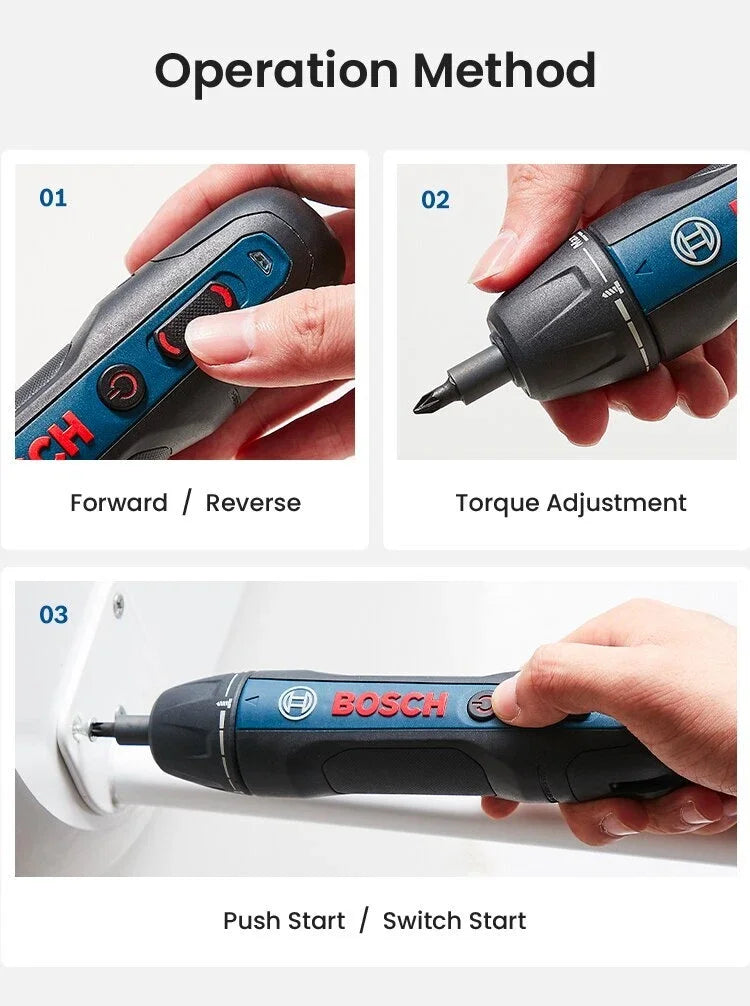 Bosch GO 2 operation method detail, step-by-step instructions on white background