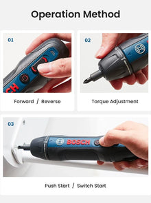 Bosch GO 2 operation method detail, step-by-step instructions on white background