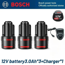 Bosch 12V battery charger packaging, black and red with branding
