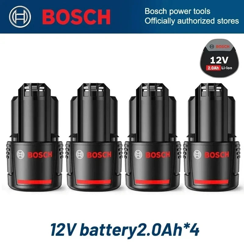 Bosch 12V battery set packaging, black and red, charger included