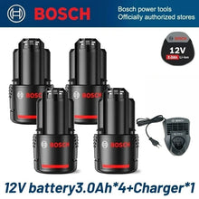 Bosch 12V battery packaging, black and red, 3.0Ah with charger